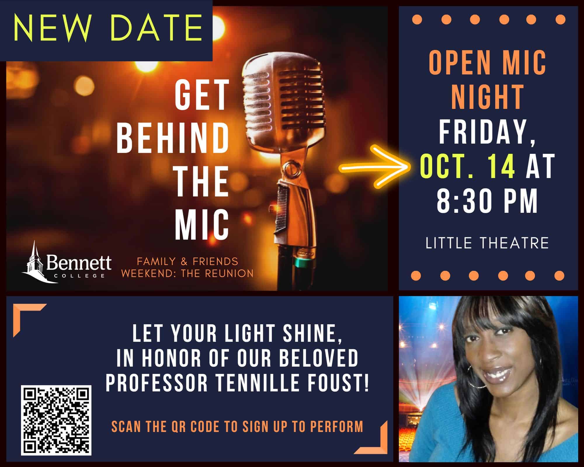 New Date – Share Your Talent at Open Mic Night in Honor of Professor Tennille Foust – October 14