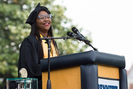 Valedictorian Shani McMichael and Senior Class President Joy Bullock give inspiring speeches